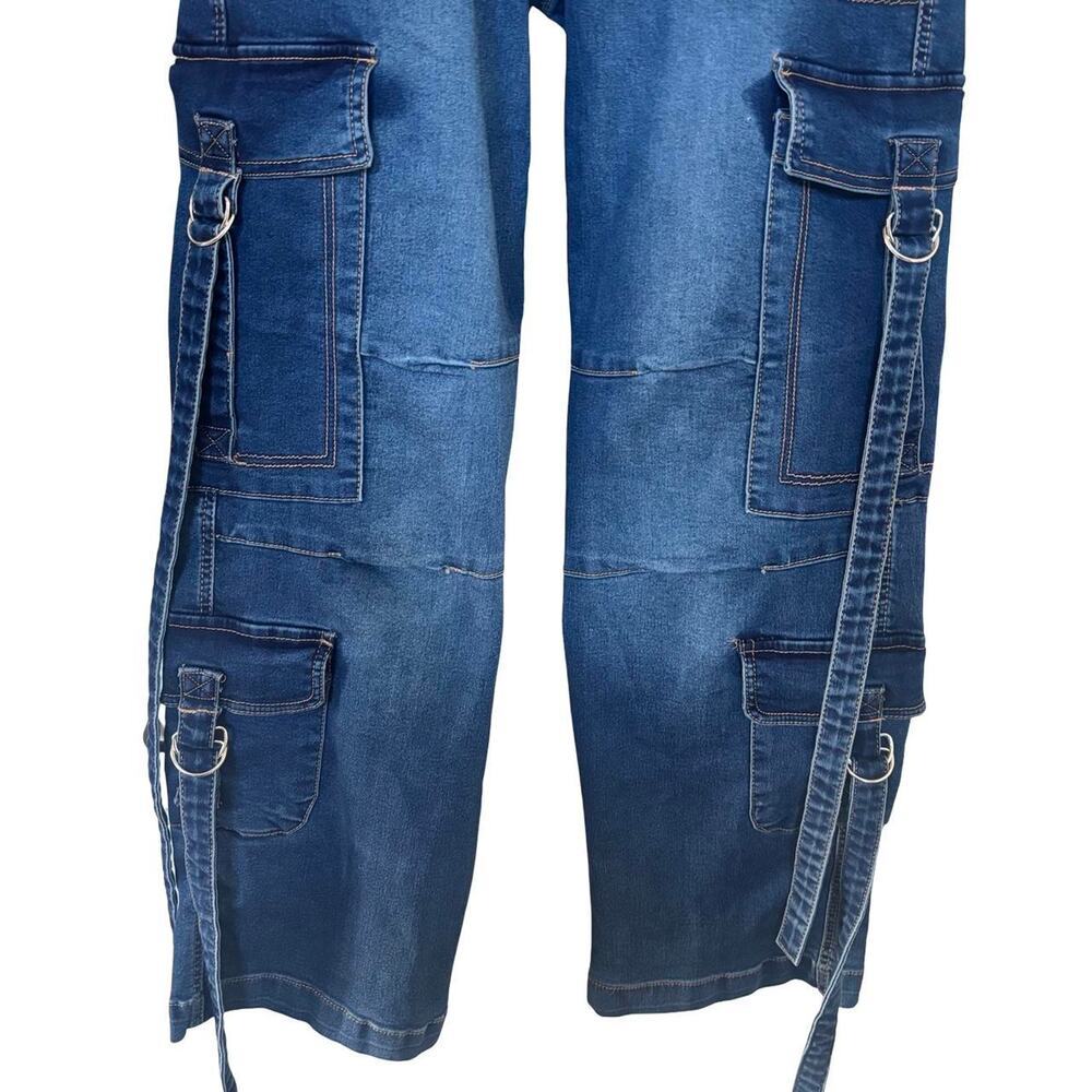 ECO FRIENDLY STRAPPY CARGO JEANS PANTS LOVE TREND Y2K‎ NWT 27-30" - Picture 7 of 8